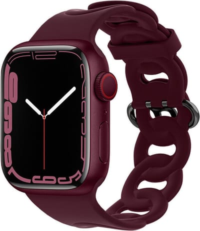 Siliconen Smartwatch bandje - Geschikt voor Apple Watch 1/2/3/4/5/6/7/8/9/10/11/SE/SE2/SE3 silicone chain band - wijnrood - Strap-it Horlogeband / Polsband / Armband - maat: 38 / 40 / 41 / 42mm