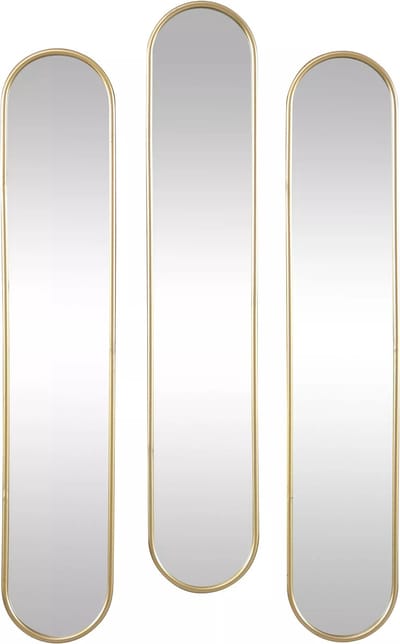 Vente-unique Set van 3 ovale spiegels van metaal - B23 x H120 cm - Goudkleurig - JAYLEN