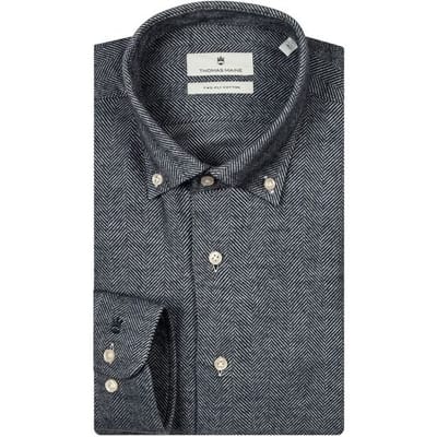 Thomas Maine Overhemd Torino Button Down Two-Ply Herringbone Flanel Navy / male