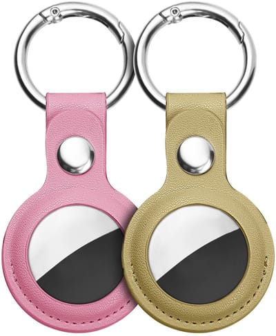 Dailygoods - Ainiv beschermhoes compatibel met AirTags, 2 stuks PU-lederen sleutelhangerhoes, trackerhoes compatibel met AirTags, locatortrackerhoes voor halsband voor hond en kat, sleutelzoekerhoes
