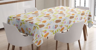 ABAKUHAUS Dessert-tafelkleed – Satijn, 140x240 cm – Wit met multicolor