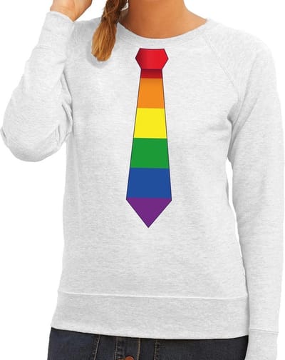 Gay pride regenboog stropdas sweater grijs - lesbo sweater voor dames - gay pride S