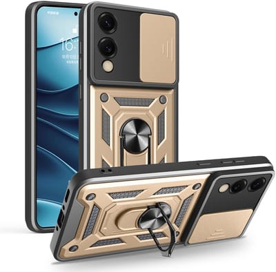 MobyDefend Hoesje - Geschikt voor Samsung Galaxy S25 Edge - Pantsercase Met Draaibare Ring - Goud
