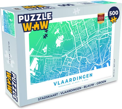 Puzzel Stadskaart - Vlaardingen - Blauw - Groen - Legpuzzel - Puzzel 500 stukjes - Plattegrond