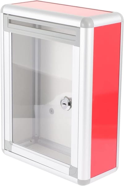 Wandbrievenbus - Suggestiedoos Klachtendoos - Post Inzamelen - Afsluitbaar met slot - 22 x 10 x 10 cm - Rood