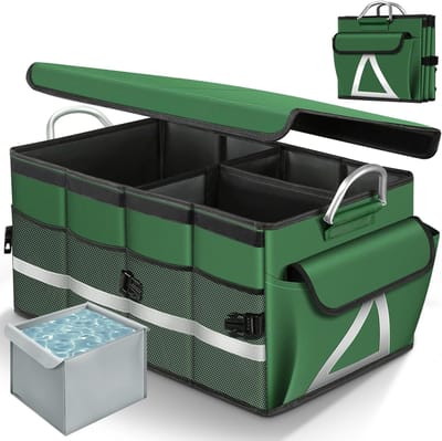 Famanu – Kofferbak organizer voor auto - opvouwbare opbergbox met meerdere vakken - antislip en waterafstotend - geschikt voor boodschappen - gereedschap en auto-accessoires - groen