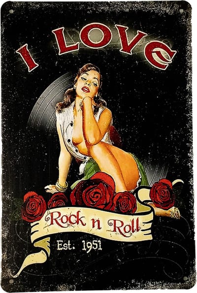 Wandbord - i love rock - Metalen wandbord - Mancave - Mancave decoratie - Retro - Metalen borden - Metal sign - Bar decoratie - Tekst bord - Wandborden – Bar - Wand Decoratie - Metalen bord - UV be