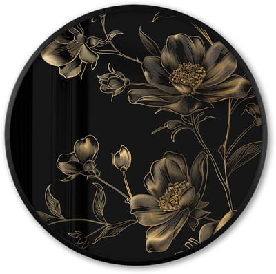 Poster in lijst Rond - Fotolijst 60x60 cm - Posters - Bloemen - Zwart - Goud - Line art - Ronde posterlijst zwart - Decoratie - Wanddecoratie woonkamer - Muurdecoratie slaapkamer