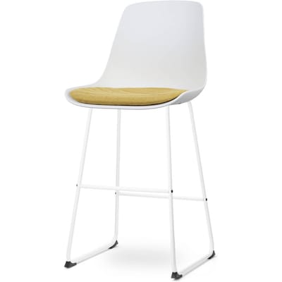 Nolon Nino-Liv Barkruk Wit met Okergeel Zitkussen - Wit Onderstel - 75 cm - Barstoel - Barkruk met Rugleuning