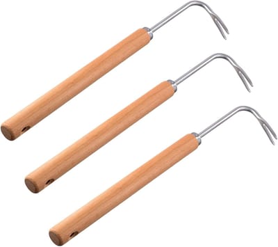 Set van 3 Handmatige Onkruidverdelgers met Houten Handvat, Tuinwerkzaamheden, Tuinonderhoud en Efficiënt Onkruid Wieden