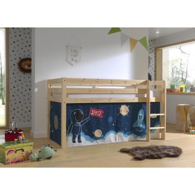 LUCEVI - Pino Halfhoogslaper H115CM + Ladder + Space Shuttle Gordijntjes - Bruin - 90x200 cm