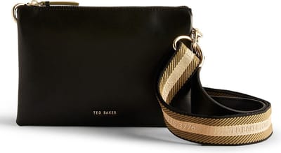 Ted Baker Leren Schoudertas Darceyy Branded Webbing Leather Crossbody Bag Jet - Black Zwart