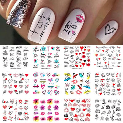 12 Stuks Nagelstickers – Nail Art Stickers – Hartjes