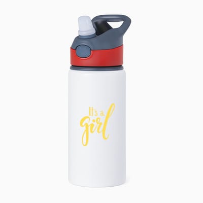 Hacebo® - It's a Girl waterfles met rietje rood - Baby - Kersverse ouders - Geboorte kraamcadeau meisje - babyshower - water fles - 650ML