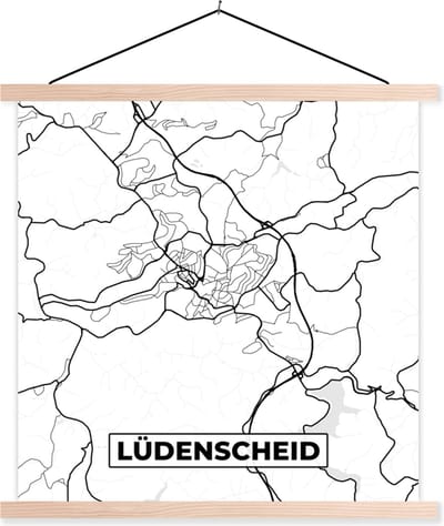Posterhanger incl. Poster 40x40 cm - Schoolplaat - Lüdenscheid - Plattegrond - Kaart - Stadskaart - Textielposter - Blanke latten - Stadskaart