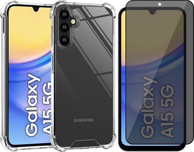 Hoesje geschikt voor Samsung Galaxy A15 - Privacy Screenprotector Volledig Dekkend Glas - Shockproof Transparant