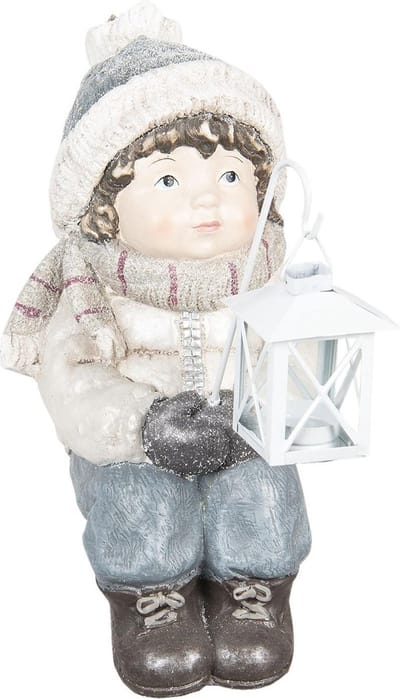 Clayre & Eef Decoratie Kind 21*20*38 cm Wit, Blauw Kunststof Decoratief Figuur Decoratieve Accessoires Woonaccessoires