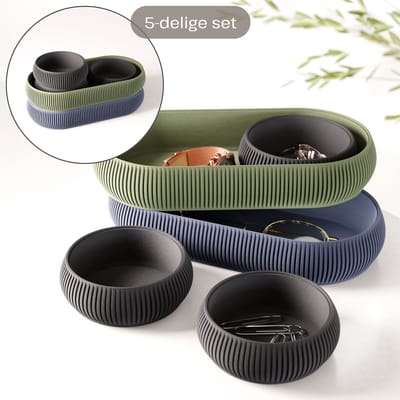 Fleuriek - Luxe catch-all trays set 5-delig - Multifunctionele opbergset voor paperclips, elastiekje, make-up en sleutels - Stapelbare organizers - Blauw-Groen