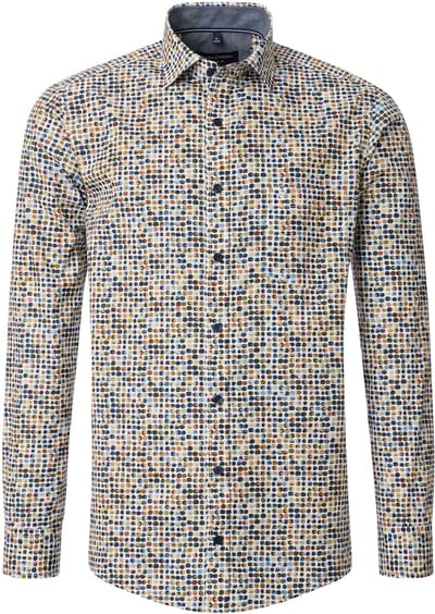 CASA MODA Sport casual fit overhemd - popeline - wit met groen en blauw dessin - Strijkvriendelijk - Boordmaat: 51 - 52