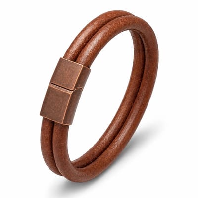 Marama Cooper Herenarmband Bruin – Vegan Leren Armband met Titanium Schuifsluiting – Smalle Pols – 16,5 cm