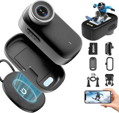 SnelShoppen - Action Cam 4K WiFi Mini Body Camera 64GB - 150° Brede Hoek Motorfiets Sportcamera met Display - Vlog Video Camera met Multifunctionele A