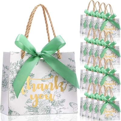 Geschenkzakjes - Papieren tasjes - Feestelijke bedankjes - Met striklint - 40 stuks - Saliegroen