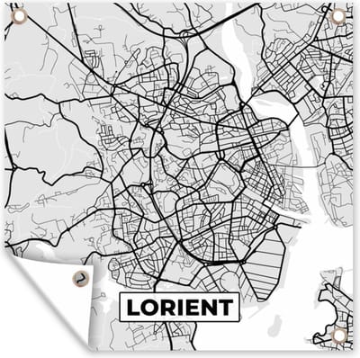 Tuin poster Frankrijk - Plattegrond - Kaart - Lorient - Stadskaart - 200x200 cm - Tuindoek