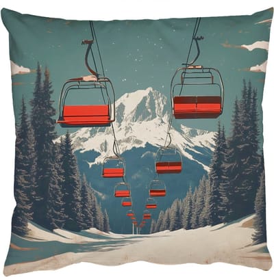 Sierkussens - Kussentjes Woonkamer - 50x50 cm - Sneeuw - Skilift - Rood - Bomen