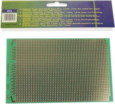 Velleman Eurocard, 100 x 160 mm, type volle lijn, enkelzijdig, eurodin DIN41612 en DIN41617, epoxy FR-4, groen