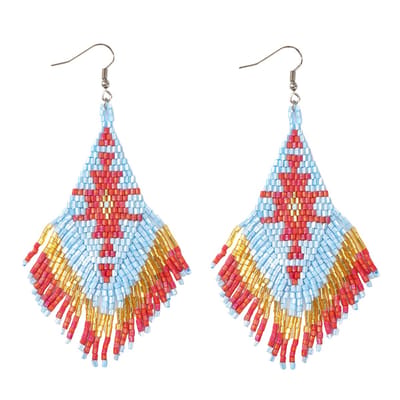 Marama - Oorbellen Aztec Rood-Turquoise - Eyecatcher - Nikkelvrij - Natuurlijke Zaden - Geschenkzakje