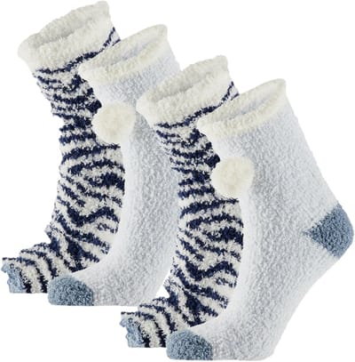 Apollo Kindersokken - 2 pack - blauw/wit - maat 36/41 - pluche - warm