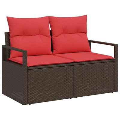 vidaXL Bankstel 8 st 7-Aantal zitplaatsen Bruin en Rood poly rattan