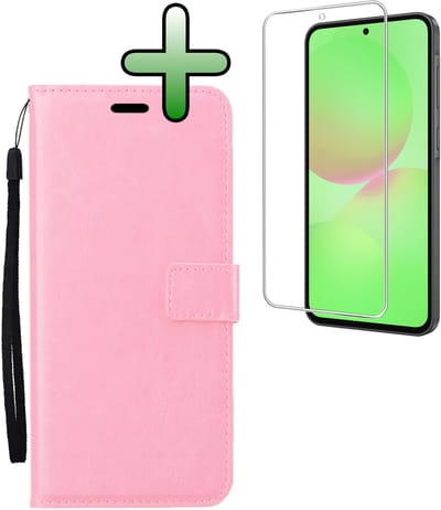 Hoesje Met Screenprotector - Geschikt voor Samsung Galaxy A36 - Luxe Pasjeshouder - Bookcase Portemonee - Flip Case - Kunstleer Book Case - Flipcase - Book Cover - Walletcase - Portemonneehoes - Lichtroze