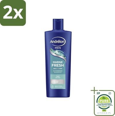Andrélon – Shampoo – Marine Fresh Men – 400 ml - Voordeelverpakking - 2 stuks - Mannelijk haar reinigen - Vet haar verwijderen