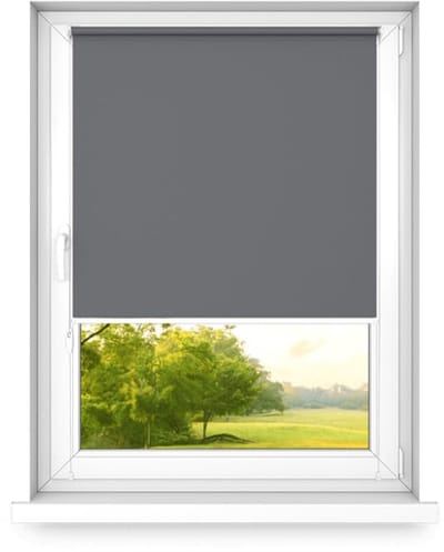 time4blinds - Verduisteringsrolgordijn Zonder Boren - Verduisteringsrolgordijn, Rolgordijn Verduistering - 3 Soorten Montage, Zilveren Thermische Coating - Licht antraciet, 400x1000mm, Rechts