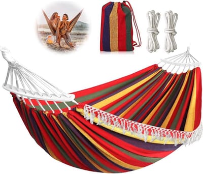 Dubbele hangmat voor outdoor camping - belastbaar tot 300 kg - ultralicht - met karabijnhaak en touw - draagtas inbegrepen - draagbaar voor tuin en binnen