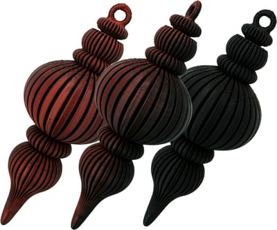 Langwerpige kerstbal – Decoratief object – Zwart / Rood - 1 stuks - 3d geprinte object – Winter woondecoratie – 12CM