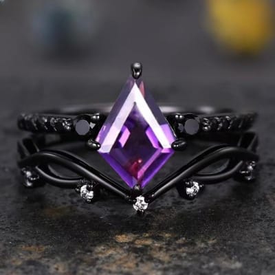 Éblouissant Incrusté de Pierre Violette Couleur Noire Ensemble d'Anneaux Ovale Anneaux de Fête de Mode pour Femmes Bijoux 10 black