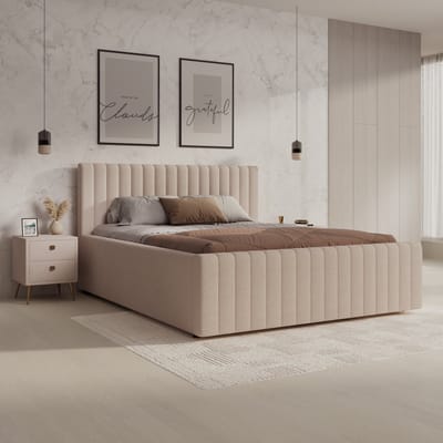Meubella - Bavira - Tweepersoonsbed - Stof beige - 160x200 cm