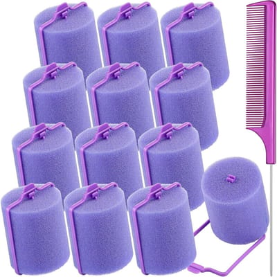 Schuim Haarkrullers 4,8 cm - Zachte Krulspelden - Flexibele Grote Schuimrollen - Rattenstaartkam - Haarstyling - Paars - 12 Stuks