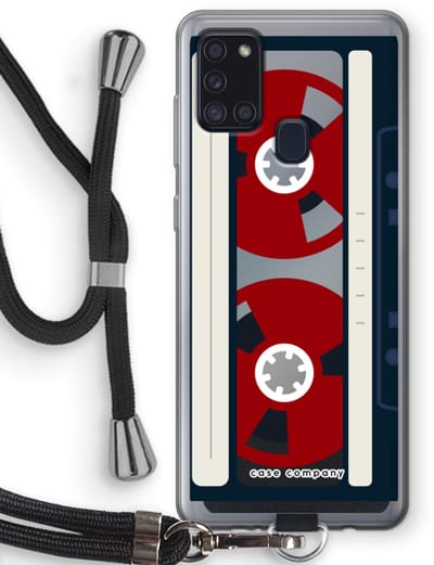 Case Company® - Hoesje met koord geschikt voor Samsung Galaxy A21s hoesje met Koord - Here's your tape - Telefoonhoesje met Zwart Koord - Bescherming aan alle Kanten en Over de Schermrand