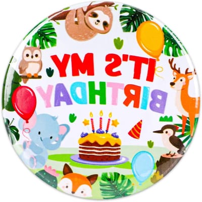 Verjaardagsbuttons met Dieren Cartoon Ontwerp - Feestdecoratie en Cadeaus voor Mannen en Vrouwen, Perfect voor Themafeesten en Verjaardagsvieringen