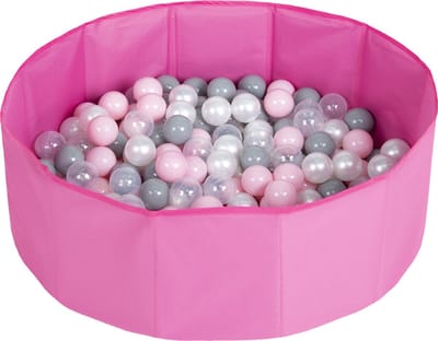 Selonis Opvouwbaar ballenbad voor kinderen met 100 ballen - 80x23cm Ballenbad baby rond - Speelbad - Roze: Parel Grijs Transparant Poederroze