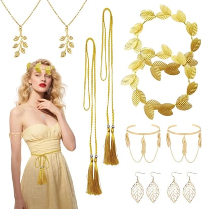 10-delige Griekse Godin Kostuum Accessoires Set voor Vrouwen en Meisjes, Perfect voor Bruiloften en Feestjes