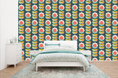 Behang - Fotobehang Retro - Bloemen - Scandinavisch - Breedte 400 cm x hoogte 240 cm