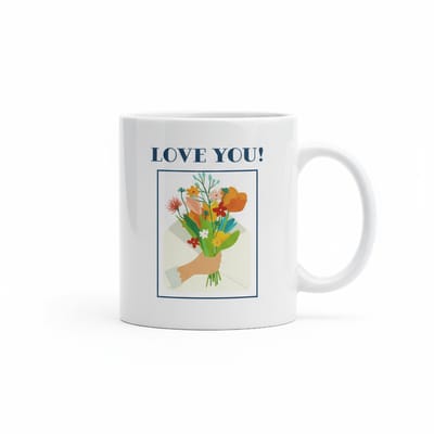 330ml Witte Keramische Mok – Love You! Met Bloemenboeket Design | Romantisch Cadeau voor Partner, Jubileum & Valentijn