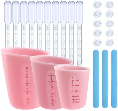 Set van 3 siliconen maatbekers voor Raysin en gietwerkzaamheden, herbruikbare gietbekers met schaalverdeling (125 ml, 250 ml, 500 ml), inclusief roerstaaf, pipetten en vingerlingen, ideaal