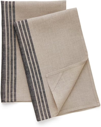 Linnen Keukendoeken - Theedoeken Set - Keukenwerk - Handgemaakt Europees Linnen - 47 x 66 cm - Zwart en Naturel