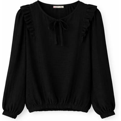 Gestoffeerde Frilly Ronde Hals Blouse