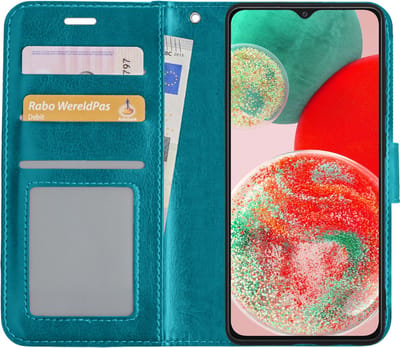 Hoesje - Met Pasjeshouder - Geschikt voor Samsung Galaxy A23 - Luxe Bookcase Portemonee - Flip Case - Kunstleer Book Case - Flipcase - Book Cover - Walletcase - Portemonneehoes - Turquoise